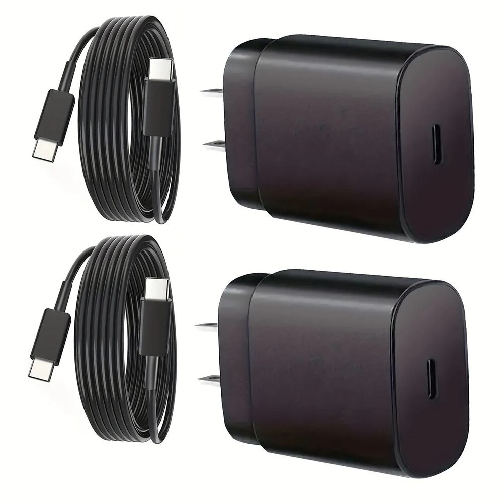 Set of 2 USB-C Type-C Rapid Fast Chargers Universal Compatible, Cable 3.9 Feet